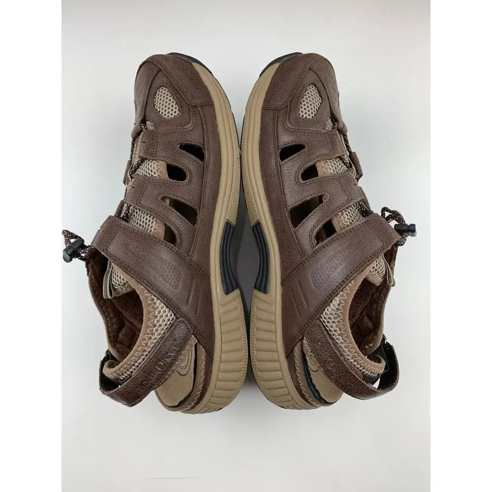 Orthofeet Sandals Fisherman Closed Toe Brown Leather Comfort 593 Mens 12 4E Wide